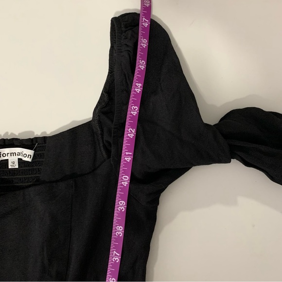 Reformation Sigmund Slit Cut Puff Shoulder Sleeve Square Neck Black Dress 12 - Picture 13 of 14